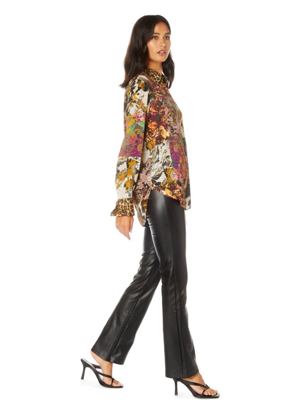 Robert Graham GabrielaPrint SilkBlend Shirt Womens Small Animal Print/Patchwork - Picture 3 of 16